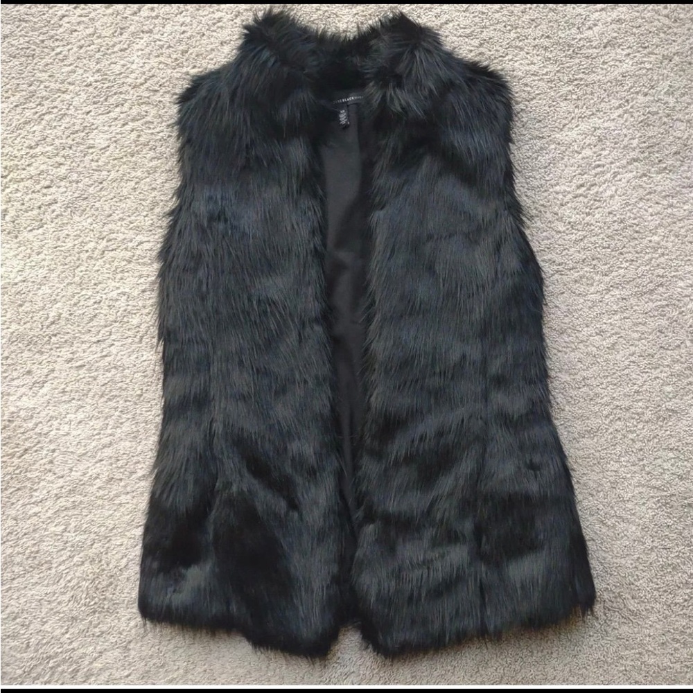 White House Black Market Black Faux Fur Vest
